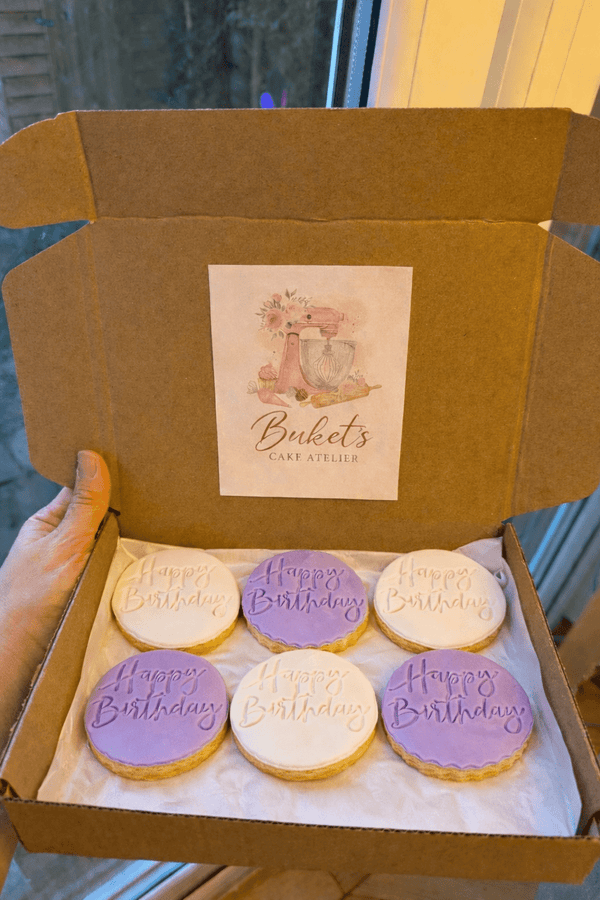 Personalized Birthday Sugar Cookies – Custom Cookie Gift Box, 6 Pieces - Buket's Cake Atelier